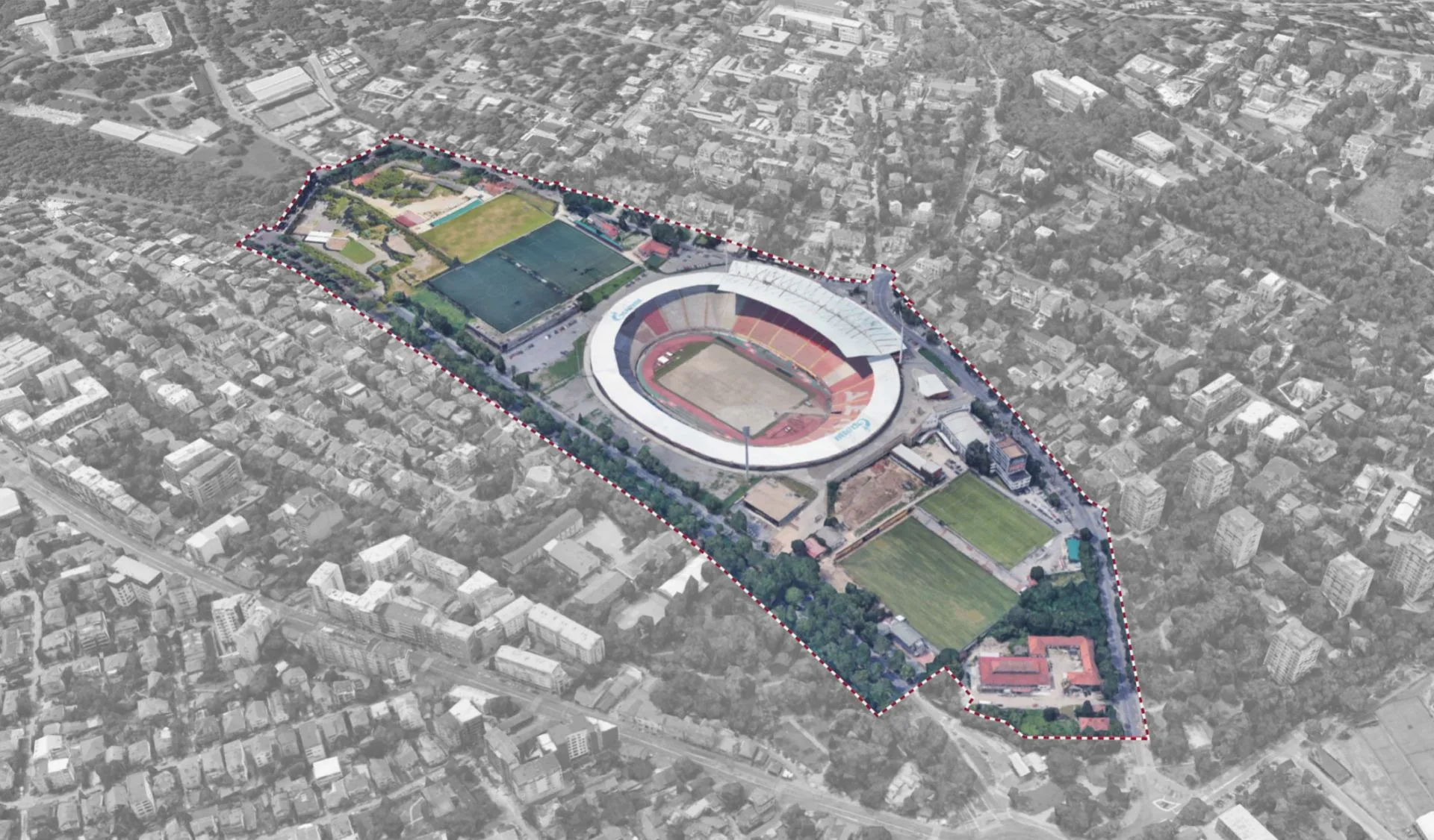 Stadion Crvene zvezde u obuhvatu PDR-a kod Autokomande Izvor: PDR / Bureau Cube Partners / Grad Beograd