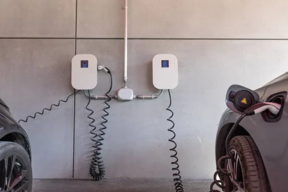 Punjač za električni automobil u zgradi postavljen uz garažno mesto